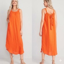 NWT Old Navy Sleeveless Shirred Maxi Dress Orange Size XS Lightweight Gauze New 