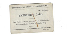 Metropolitan Special Constabulary  V Division 'Emergency Call' Card