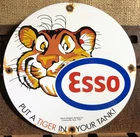 Vintage 1957 Dated Esso Gasoline Put A Tiger In Your Tank Gas Oil Porcelain Sign