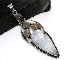 Xtreme Rainbow Moonstone Fiery Labradorite 925 Silver Plated Pendant 3