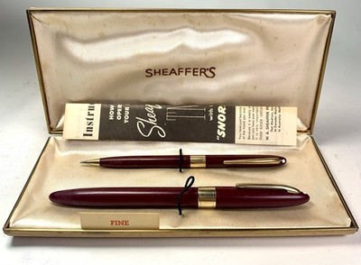 Vintage Sheaffer Snorkel Set Maroon Red TM Thin Model Fountain Pen Pencil Box