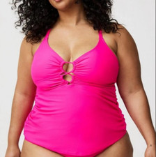 NWT Torrid Wire Free Strappy Ruched Tankini  Top Women 2X Hot Pink Lined