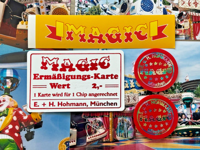 3 x Fahrchip Karussell MAGIC Hohmann + Sticker - Huss Kirmes Ehrenkarte Wiesn