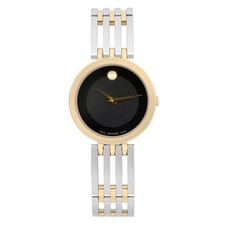 Movado Esperanza 28mm Gold Tone Steel Black Dial Ladies Quartz Watch 0607053
