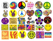 60's Hippie paper stickers, 30 stickers per sheet 1.5"x1.5" size around there  