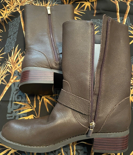 BOTAS SOLE SOCIETY Cuero Marrón Medio Pantorrilla, Borde de Hebilla, Cremallera Lateral, Talla 9 - ¡Nuevas! - Imagen 7 de 11