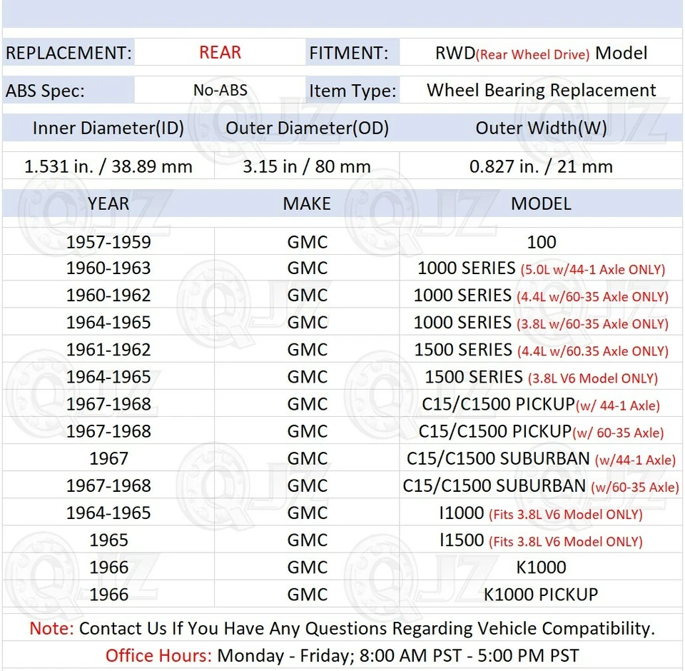 [ЗАДНИЙ (кол-во 1)] Подшипник колеса с замковым воротником для модели GMC 1964-1965 I1000 3,8 л - Изображение 2 из 4