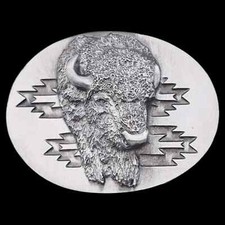 Bison Buffalo Head Horns Western Vintage Belt Buckle