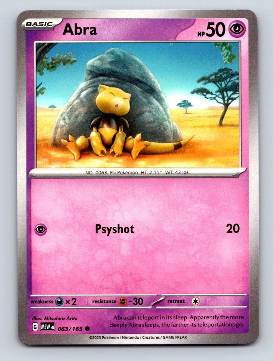 Abra HP 50 Psyshot Attack Rarity Purple Psychic Pokémon Card | eBay