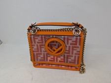 Excellent Condition Fendi Orange Kan I PVC Crossbody Purse Gold Chain Handle 95