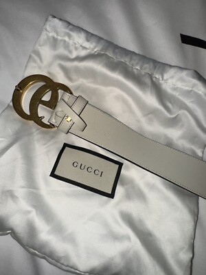 GUCCl アイボリー ベルト Gucci Leather Belt with Double G Buckle, Cream, Sz 75 | eBay