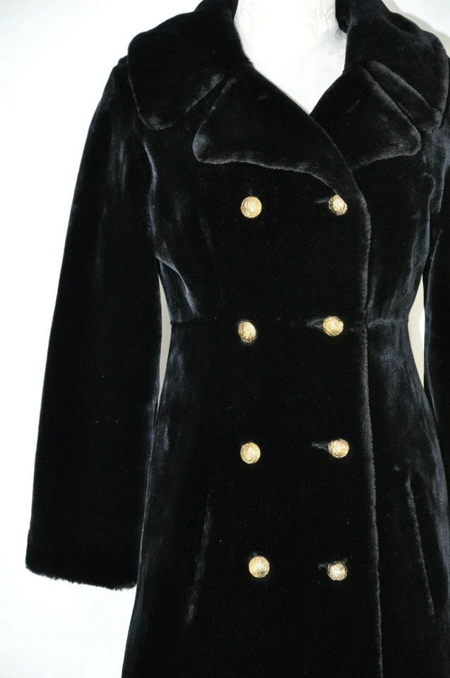 60s Vintage Glensea Black Plush Faux Fur Long Teddy Bear Duster Coat Women M - Image 3 of 4
