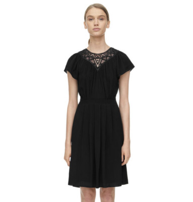 NWT $375 Rebecca Taylor Black Crepe and Lace Short Sleeve