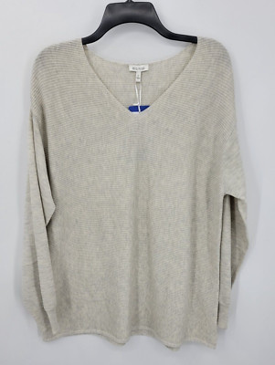 Ella Moss Sweater Womens Large Tan Ribbed V Neck Lagenlook Pullover Beachy Boho