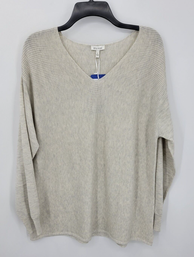 Ella Moss Sweater Womens Large Tan Ribbed V Neck Lagenlook Pullover Beachy Boho