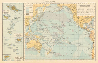 Pazifik Tiefen & Telegrafenkabel. Marquesas Tahiti Tonga. ZEITEN 1895 Karte