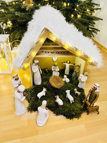 ❤️ Willow Tree Weihnachtskrippe Holz Heilige Familie 3 Könige LED Zampognaro NEU - Bild 2 von 18