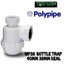 Polypipe WP38 1 1/2" 40mm Waste Kitchen Sink or Urinal Bottle Trap - 38mm Seal
