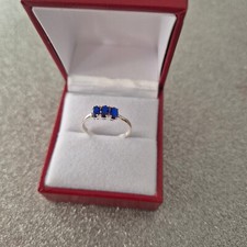 Cobalt Blue Spinel trilogy ring in Sterling silver