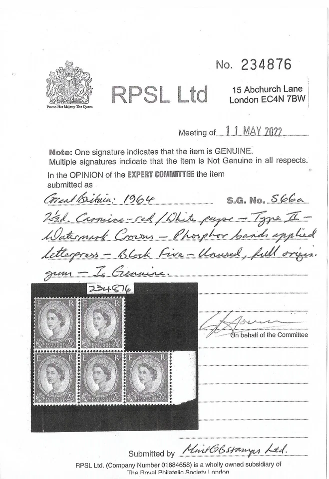 S66a 2½d Wilding Type II phosphor bands - Letterpress with Cert UNMOUNTED MINT - Image 2 of 2