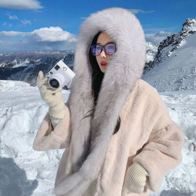 Women's Winter Real Fluffy Fur Hooded Scarves Hat Warm Thicken Long Scarf  Wraps