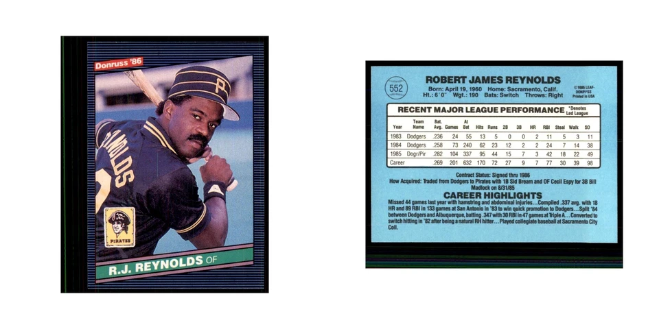1986 Donruss R.J. Reynolds Pirates #552 - Image 3 of 3
