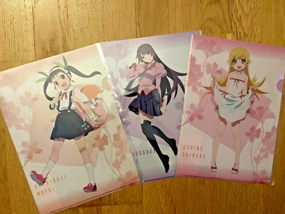 Anime Clear Files - Monogatari Serie, 3er Set - Shinobu Hitagi Mayoi A4 Größe