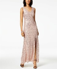 New 383 Nightway Women'S Pink Sequined Sleeveless Lace Slit Formal Dress Size 4
