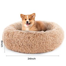 HOMEFLA Calming Donut Dog Bed, Soft Warm Plush Round Fluffy Ped Bed for Pets