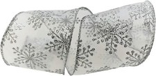 Silver Snowflake Sheer Christmas Ribbon - 2 1/2" x 10 Yards, Wired, Wreath Decor