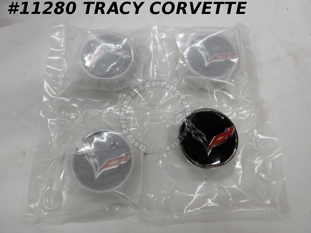 2014-2019 C7 Corvette GM Black Flag Logo Center Caps Set 22782983  