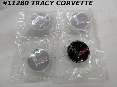 2014-2019 C7 Corvette GM Black Flag Logo Center Caps Set 22782983 