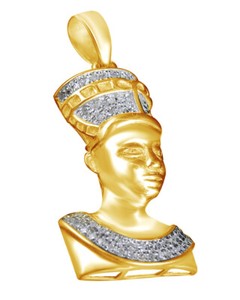 Authentic Mens 10k Yellow Gold Plated Egyptian Queen Nefertiti Simulated Pendant 0.25Ct