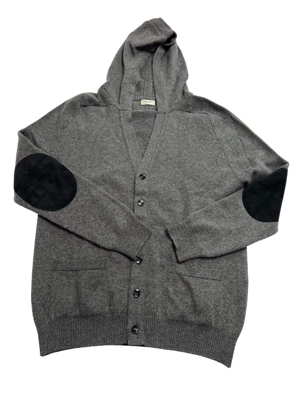 Saint Laurent Cardigan con cappuccio e gomitiera grigio