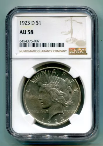1923-D PEACE SILVER DOLLAR NGC AU58 NICE ORIGINAL COIN FROM BOBS COINS FAST SHIP