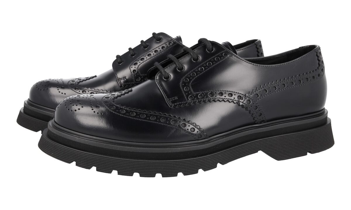 LUXURY PRADA DERBY FULL BROGUE SHOES 2EE347 BLACK LEATHER US LUXURY PRADA DERBY FULL BROGUE SHOES 2EE347 BLACK LEATHER US