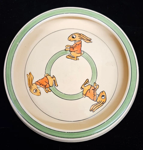 Vtg Roseville Pottery 3 Rabbits Child's Juvenile Bowl Plate 1923