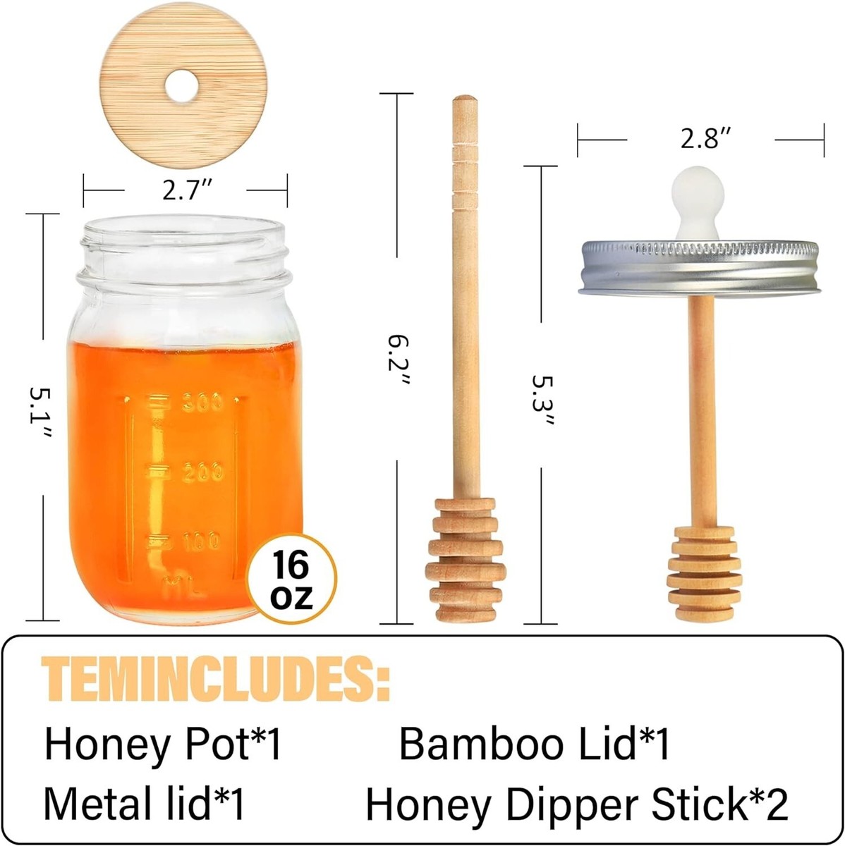 Glass Honey Dispenser No Drip With Dipper And Spoon, 16 Oz Oversize Honey Jar - View #7