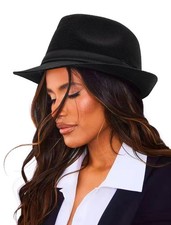 Unisex Classic Manhattan-Gangster-Fedora-Hat Short-Brim Trilby Hat - Women Me...
