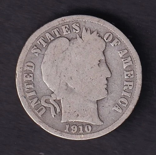 USA United States 1910 10c Ten Cent Silver Coin Barber Dime .900 Silver