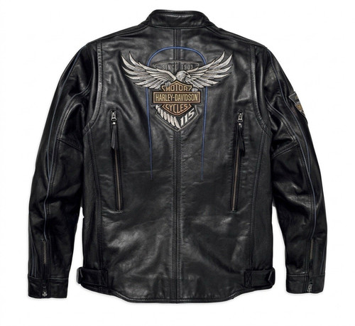 Harley-Davidson Leather Motorcycle Riding Jacket Mens Black Full Zip Logo L 50"