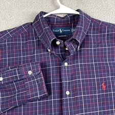 VTG Ralph Lauren Classic Fit Button Down Shirt Men's XL Dark Blue Plaid