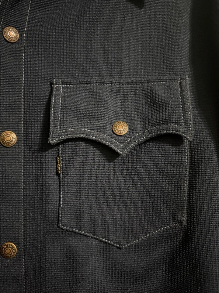 Rare Vtg Levi's Navy Western Shirt Polyester Large Black Tab Snap 60’s sta-prest - Image 2 of 4