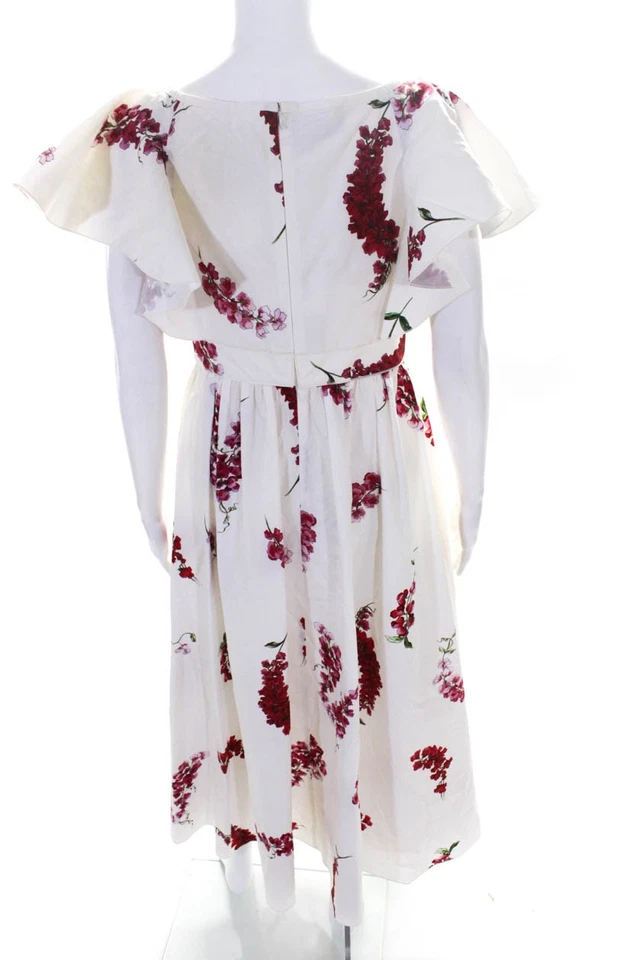 Giambattista Valli Womens Floral Poplin Midi A Line Dress White Pink Size IT 42 - Image 3 of 4
