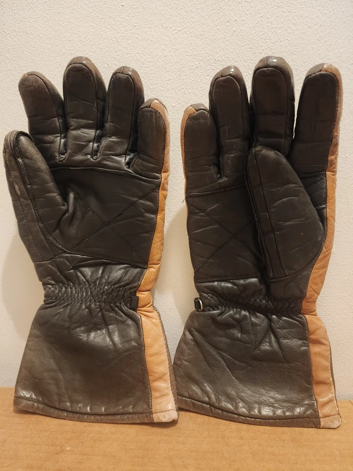 Guantes de motociclista estilo cuero Roadman vintage grandes marrón/beige hechos en EE. UU. Foto 2 de 4