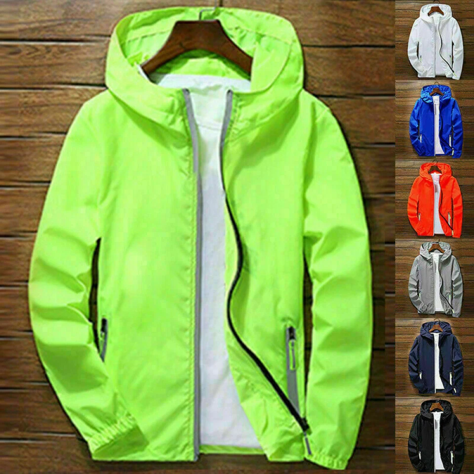 Men Waterproof Rain Jacket Hooded Breathable Lightweight Windbreaker Outwear NEW - Image 2 of 4