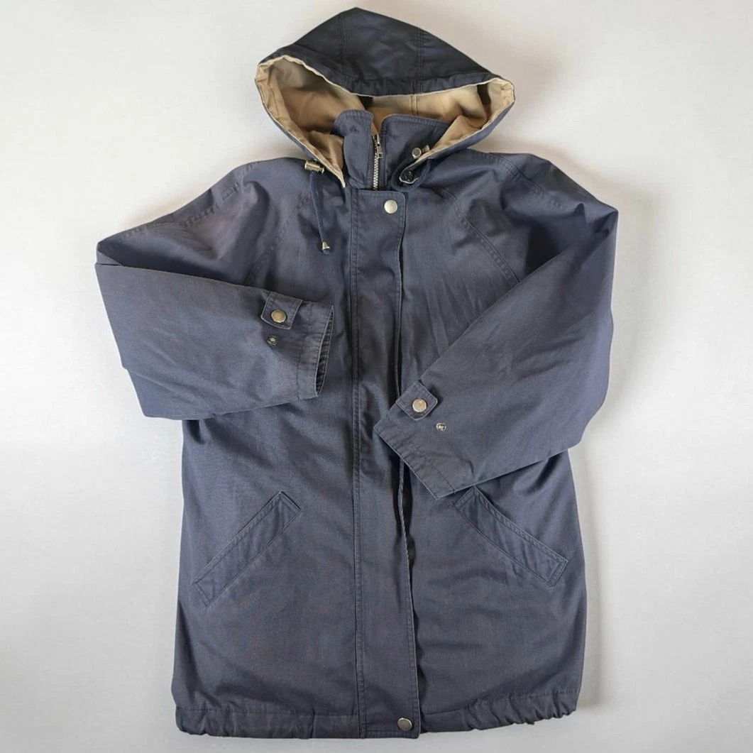 London Fog Men's Slate Blue Gray Hooded Coat Quilted Lining M EUC - product detail image 1