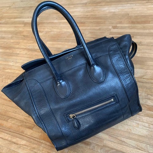 CELINE Luggage Handbag Black Leather Micro Used From Japan