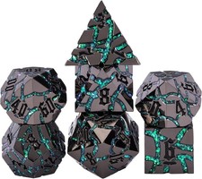 Cracked Rune Metal Dice Set for DND & RPG – Dark Fantasy Fractured Design, Pr...