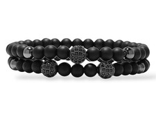 ARMBAND 2ER-SET UNISEX HERREN  PERLEN FLEXIBEL MATT SCHWARZ